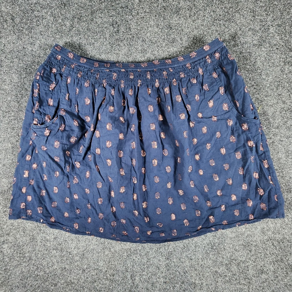 J. Crew Smocked Waist Navy Shimmer Glitter Dot Cotton Mini Skirt Pockets Size‎ M